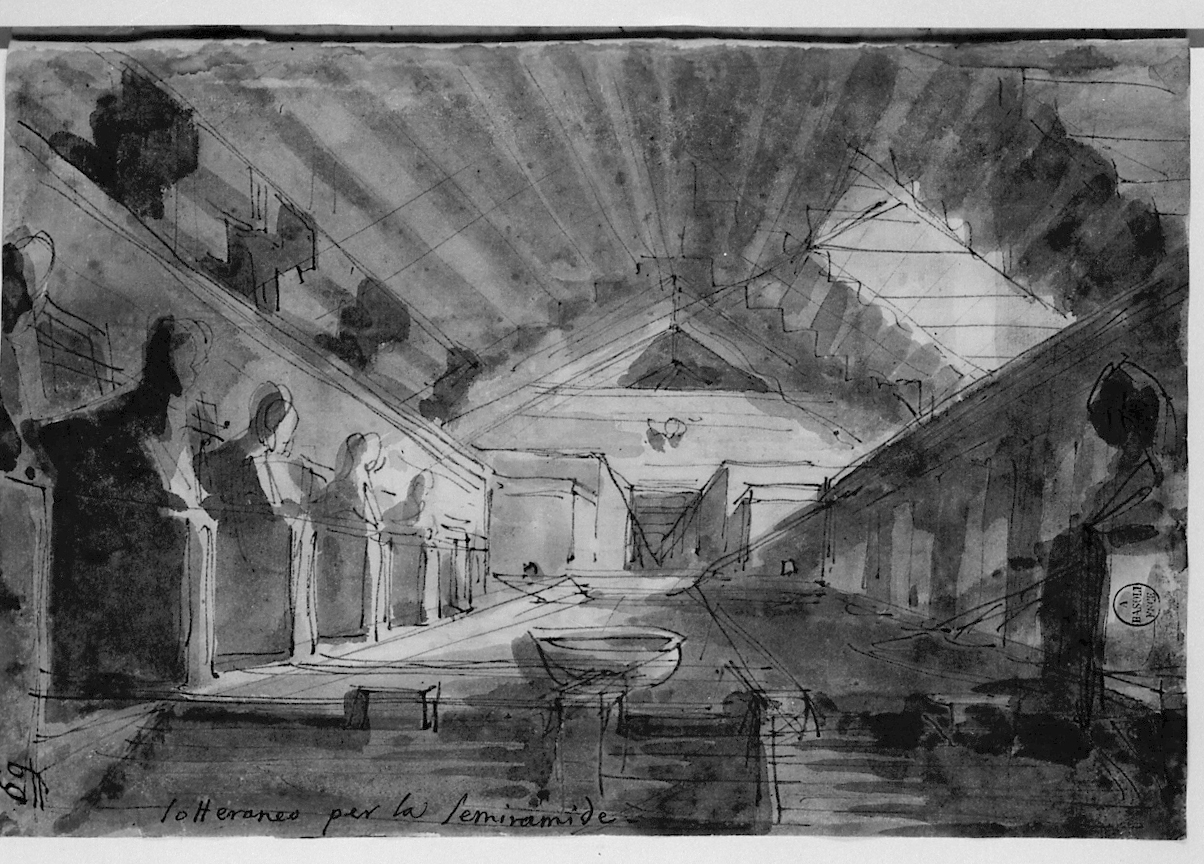 sotterraneo per la Semiramide, architetture (disegno, elemento d'insieme) di Basoli Antonio (sec. XIX)
