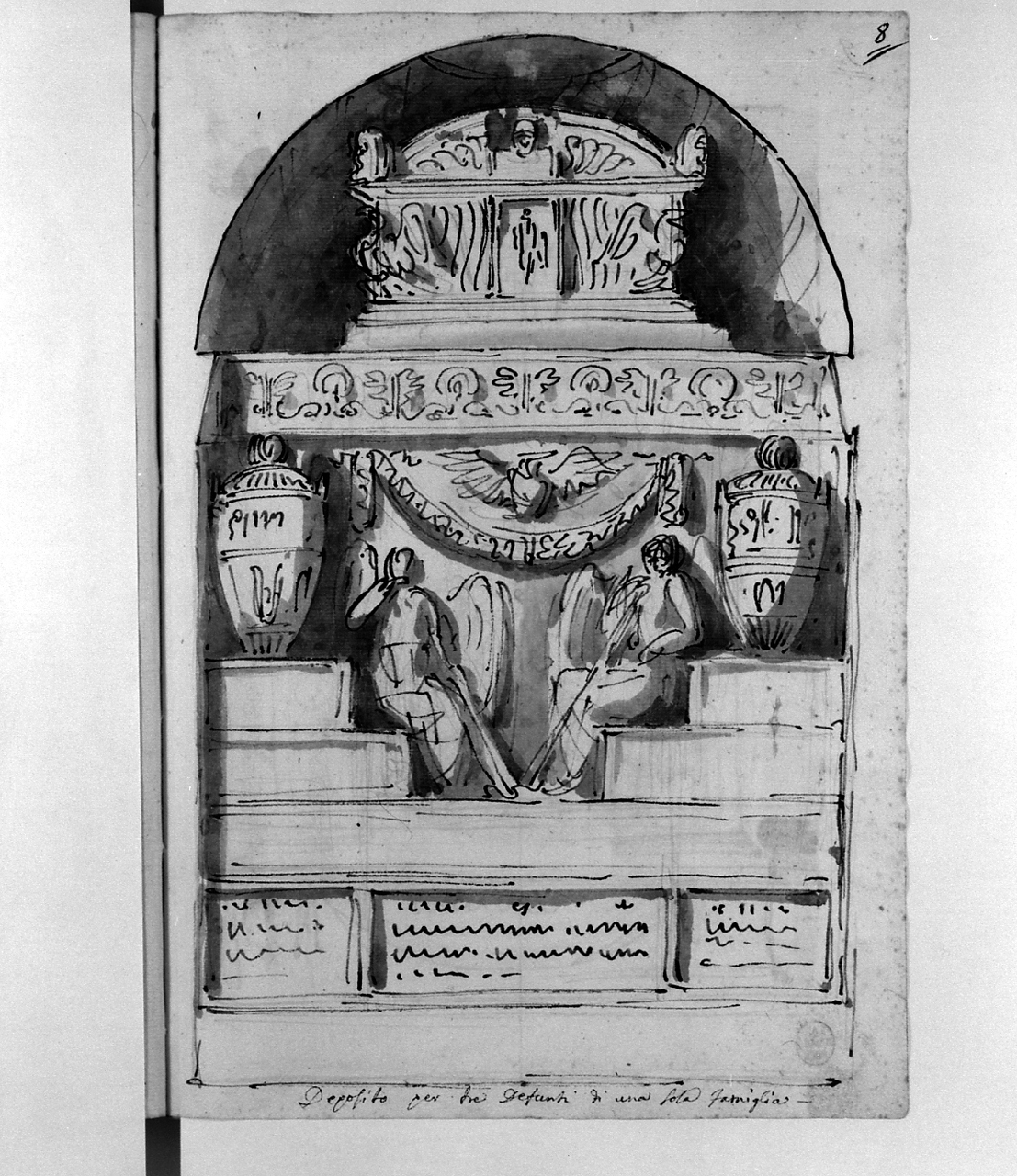 deposito per tre defunti di una sola famiglia, monumento sepolcrale (disegno, elemento d'insieme) di Basoli Antonio (sec. XIX)