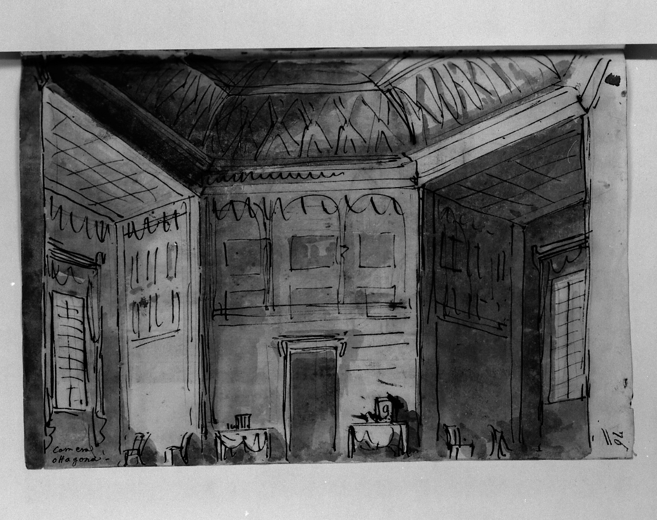 camera ottagona, interno di camera (disegno, elemento d'insieme) di Basoli Antonio (sec. XIX)