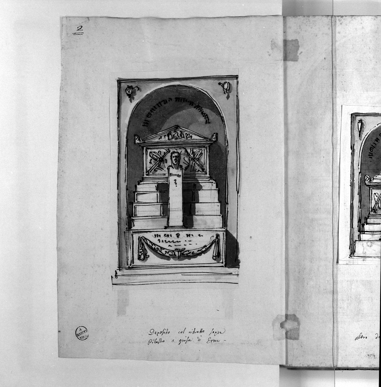 deposito col ritratto sopra pilastro a guisa di erma, monumento sepolcrale (disegno, elemento d'insieme) di Basoli Antonio (sec. XIX)