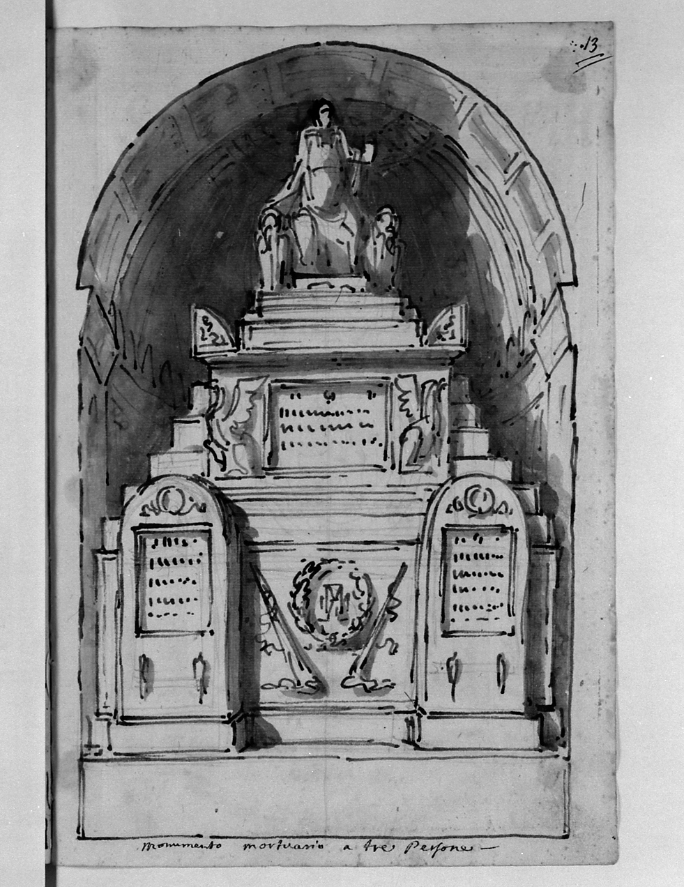 monumento mortuario a tre persone, monumento sepolcrale (disegno, elemento d'insieme) di Basoli Antonio (sec. XIX)