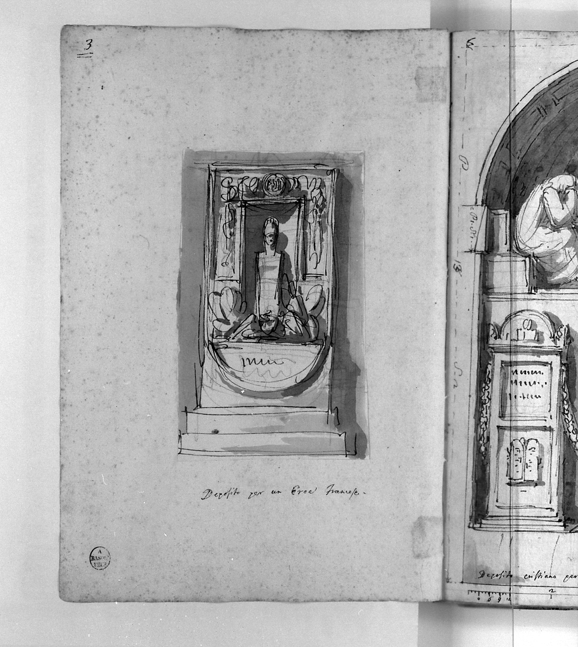 deposito con erma francese, monumento sepolcrale (disegno, elemento d'insieme) di Basoli Antonio (sec. XIX)