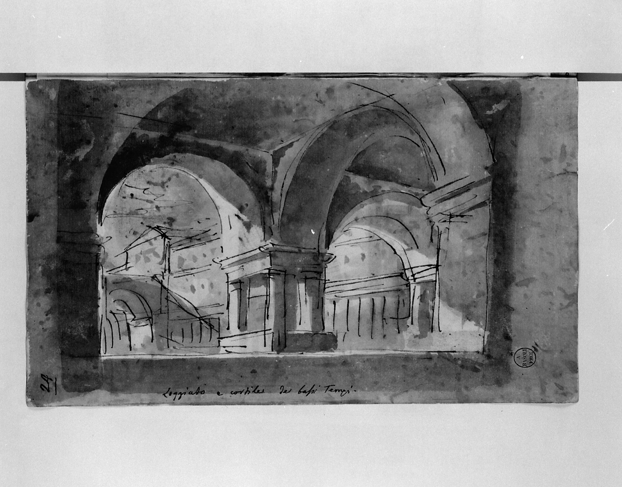loggiato e cortile de bassi tempi, architetture (disegno, elemento d'insieme) di Basoli Antonio (sec. XIX)