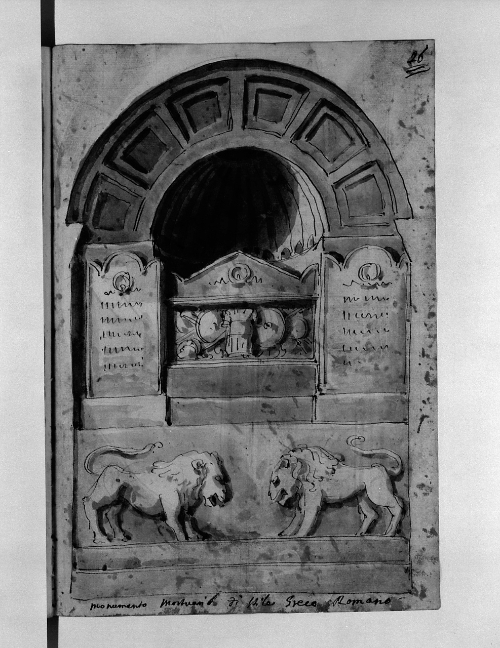 monumento mortuario di stile greco romano, monumento sepolcrale (disegno, elemento d'insieme) di Basoli Antonio (sec. XIX)