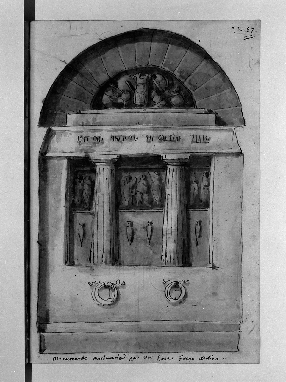monumento mortuario per un eroe greco antico, monumento sepolcrale (disegno, elemento d'insieme) di Basoli Antonio (sec. XIX)