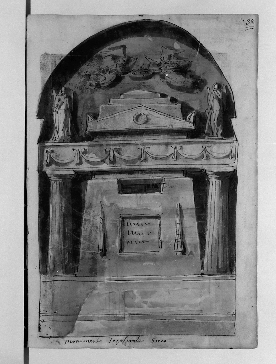 monumento sepolcrale greco, monumento sepolcrale (disegno, elemento d'insieme) di Basoli Antonio (sec. XIX)