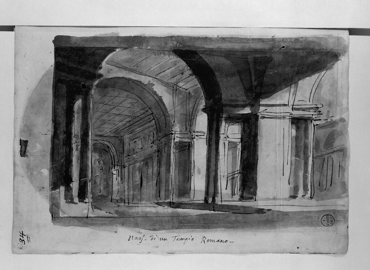 naos di un tempio romano, architetture (disegno, elemento d'insieme) di Basoli Antonio (sec. XIX)