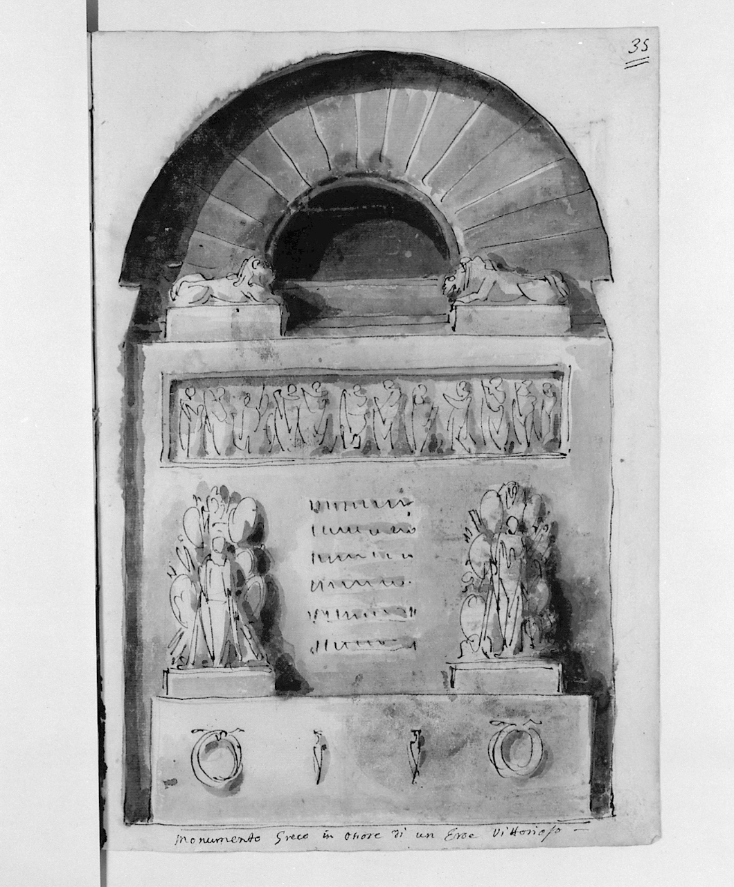 monumento greco in onore di un eroe vittorioso, monumento sepolcrale (disegno, elemento d'insieme) di Basoli Antonio (sec. XIX)