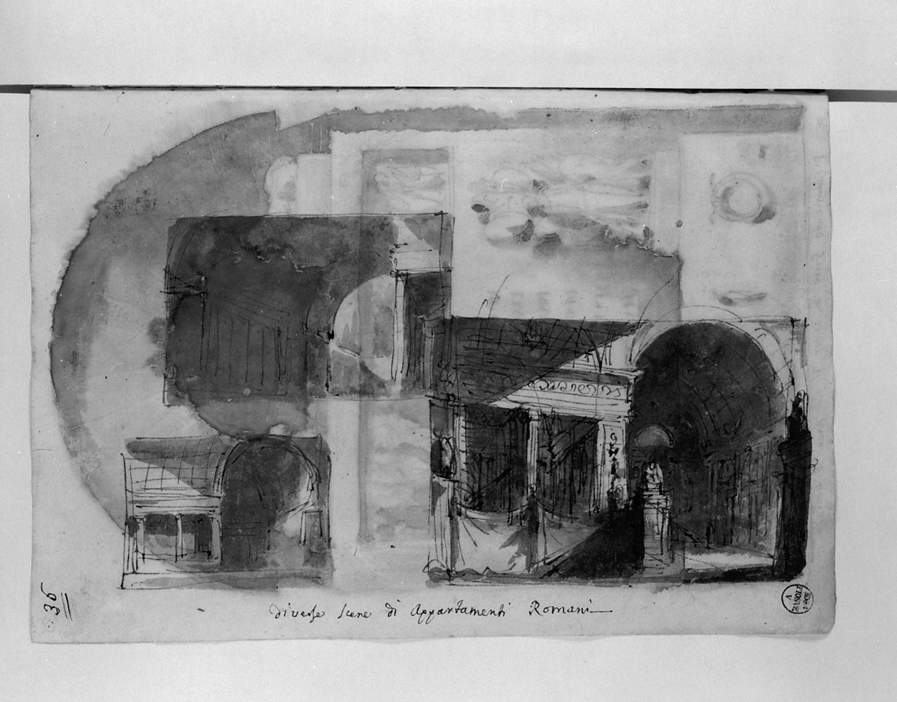 diverse scene di appartamenti romani, architetture (disegno, elemento d'insieme) di Basoli Antonio (sec. XIX)