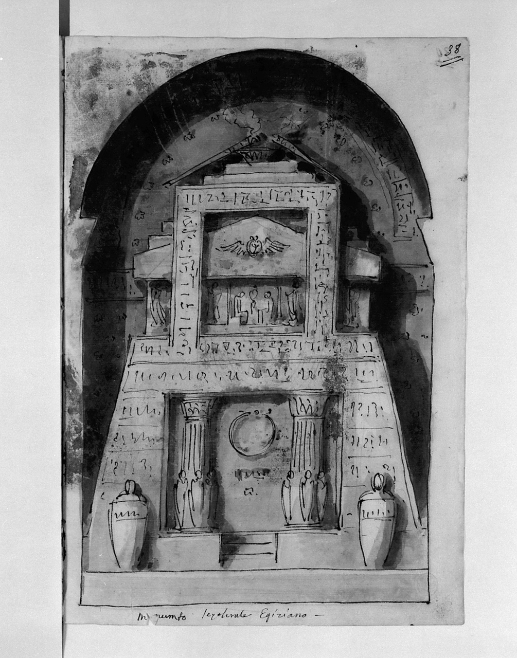 monumento sepolcrale egiziano, monumento sepolcrale (disegno, elemento d'insieme) di Basoli Antonio (sec. XIX)