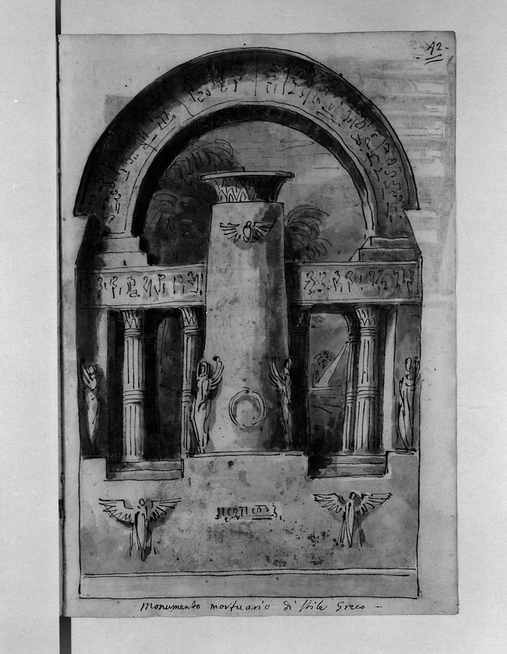 monumento mortuario di stile greco, monumento sepolcrale (disegno, elemento d'insieme) di Basoli Antonio (sec. XIX)