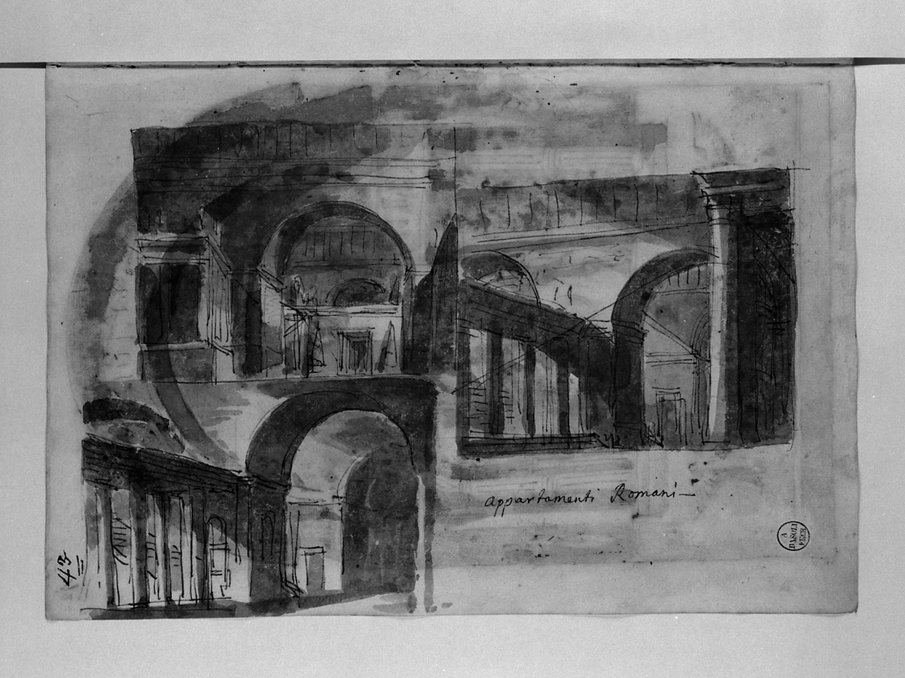 appartamenti romani, architetture (disegno, elemento d'insieme) di Basoli Antonio (sec. XIX)