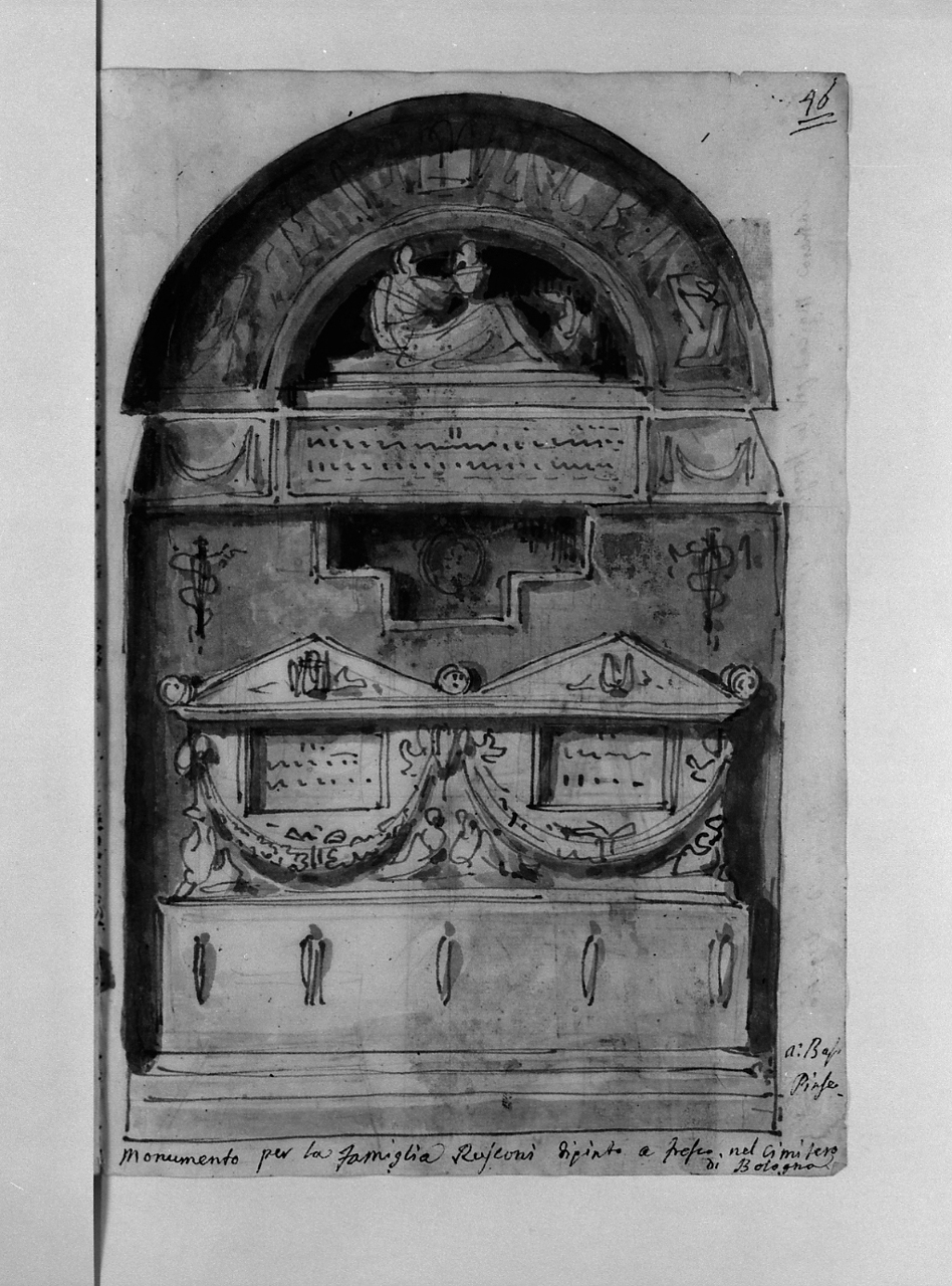 monumento per la famiglia Rusconi, monumento sepolcrale (disegno, elemento d'insieme) di Basoli Antonio (sec. XIX)