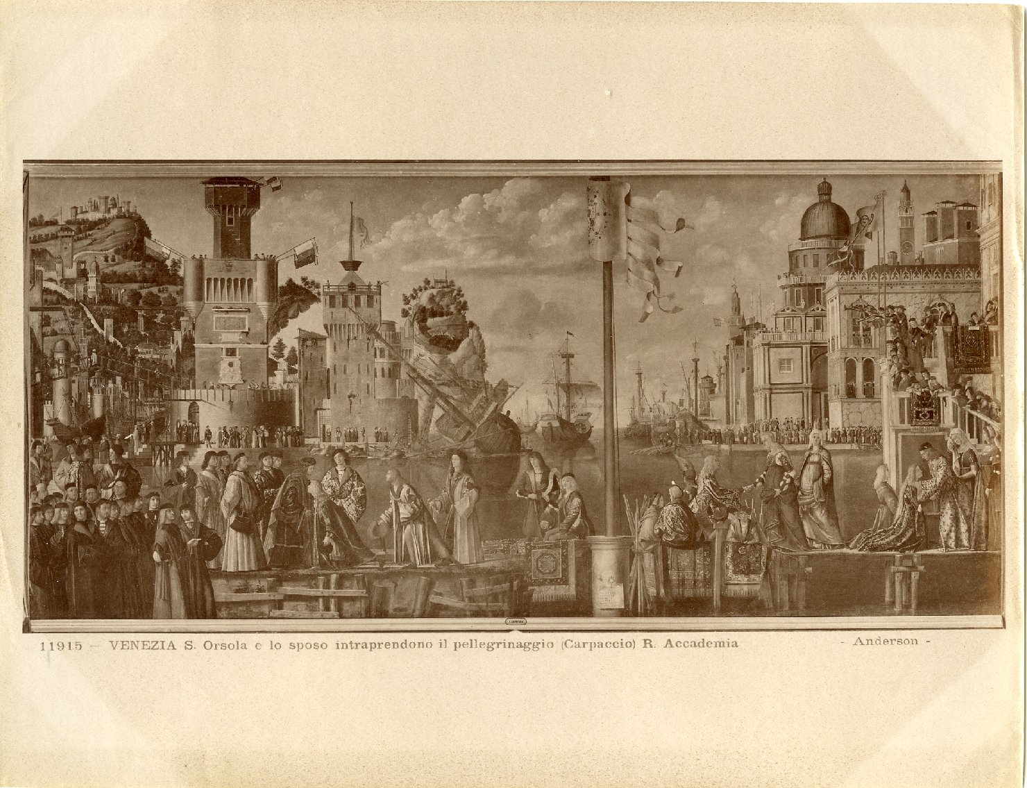 Storie di Sant'Orsola - Incontro dei promessi sposi e partenza per il pellegrinaggio - Dipinti (positivo) di Carpaccio, Vittore, Anderson, Domenico (ditta) (XIX/ XX)