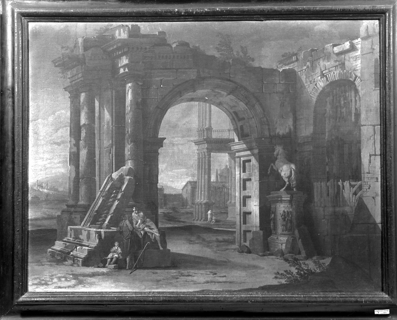 veduta con rovine (dipinto, coppia) di Brizzi Serafino (attribuito) (prima metà sec. XVIII)