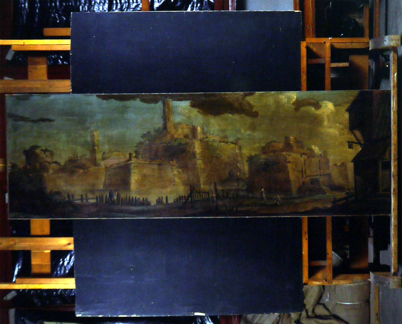 paesaggio con fortezza (dipinto, elemento d'insieme) - ambito emiliano (metà sec. XVIII)