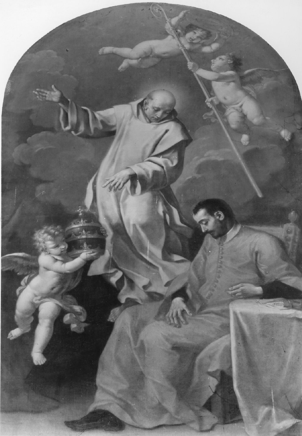 beato Nicolò Albergati appare in sogno a Tommaso Parentucelli da Sarzana predicendogli il pontificato (dipinto) di Graziani Ercole il Giovane (sec. XVII)