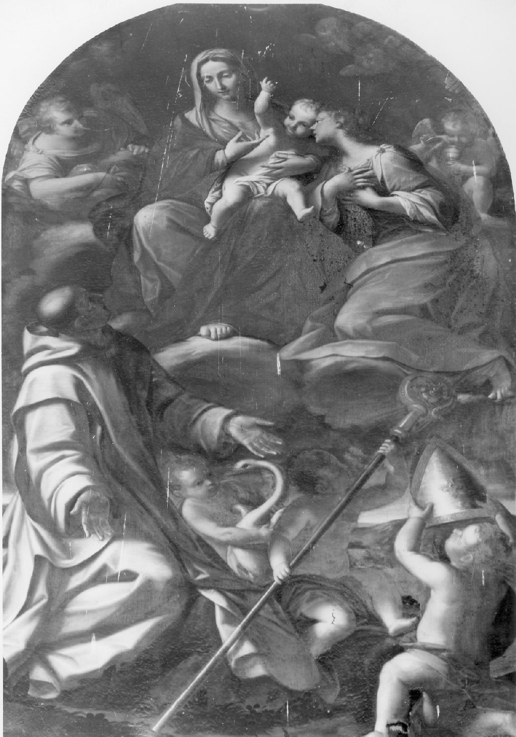 Madonna con Bambino, santa Caterina d'Alessandria e sant'Ugo vescovo (dipinto) di Bonesi Giovan Girolamo (sec. XVII)