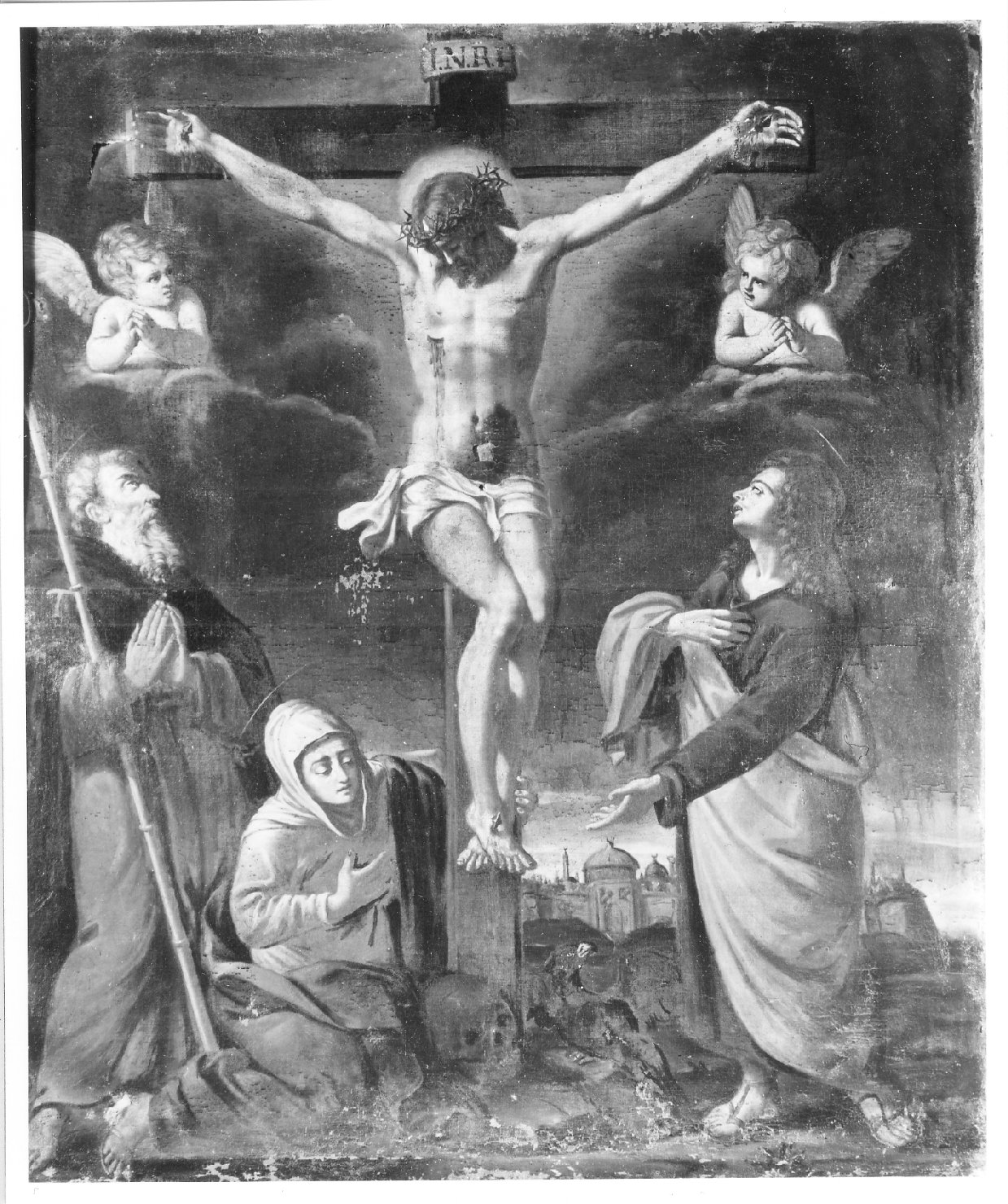 crocifissione di Cristo con la Madonna e santi (dipinto) - ambito emiliano (?) (fine/inizio secc. XVII/ XVIII)