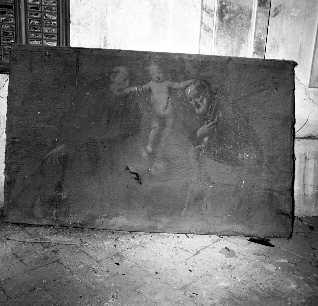 Gesù Bambino con i SS. Francesco di Paola e Antonio Abate (dipinto) - ambito emiliano-romagnolo (sec. XVII)