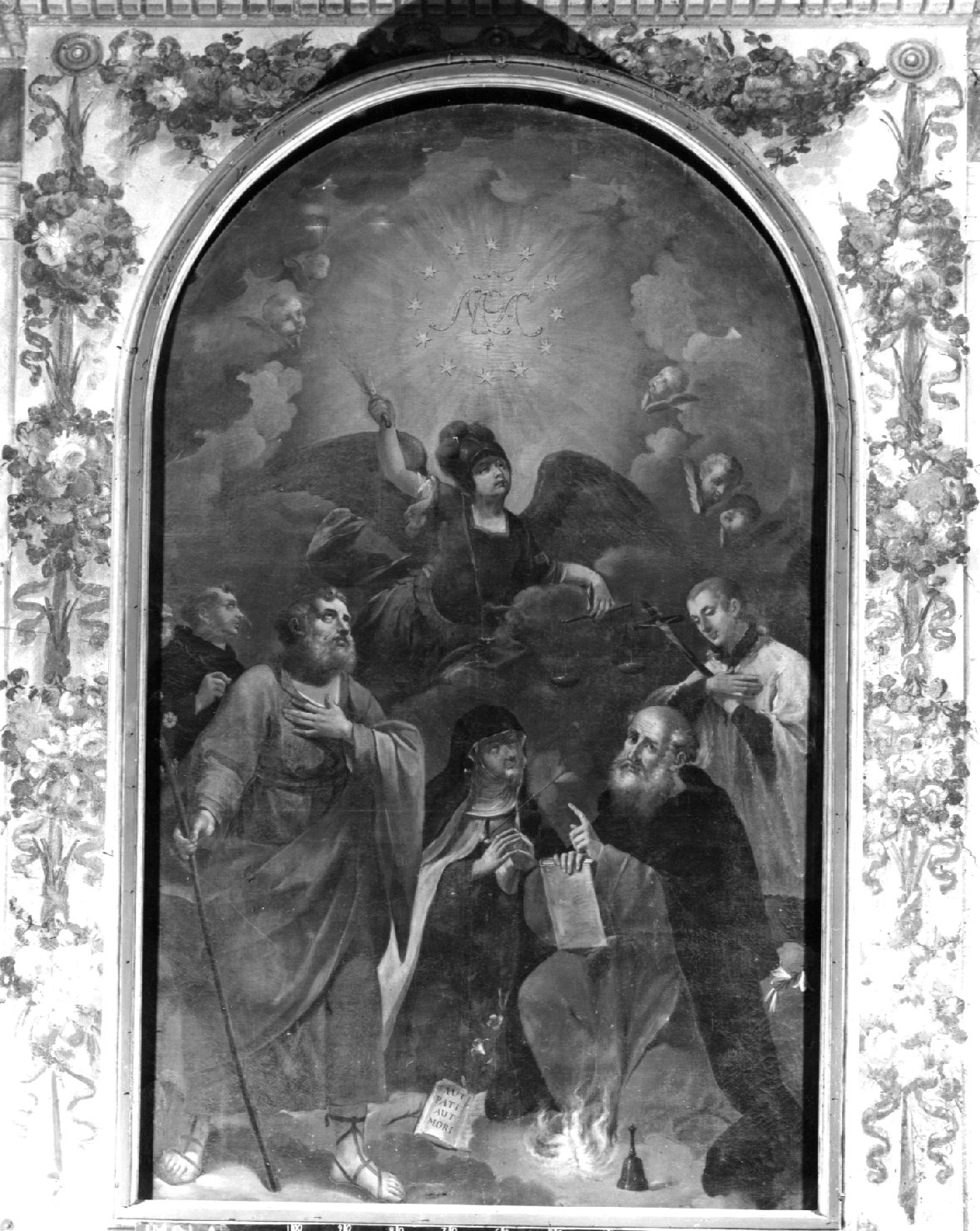 Arcangelo Michele e i Santi Antonio da Padova, Giuseppe, Teresa, Antonio Abate e Luigi Gonzaga (dipinto) di Gottarelli Angelo (fine sec. XVIII)