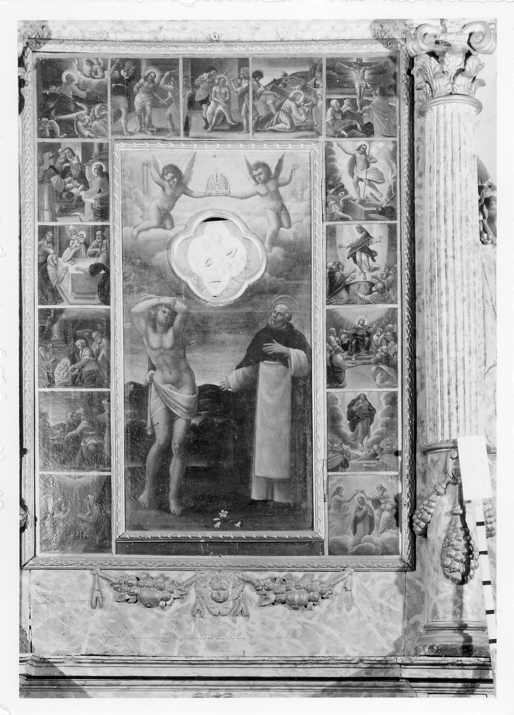 Misteri del rosario con San Domenico e San Sebastiano (pala d'altare) - ambito toscano (?) (sec. XVII)
