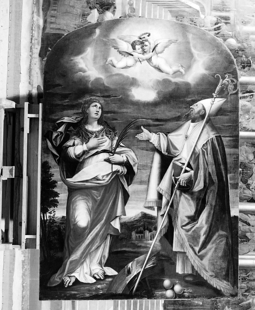 santa Caterina d'Alessandria e san Nicola da Bari (dipinto) di Procaccini Ercole il Vecchio (bottega) (fine/inizio secc. XVI/ XVII)