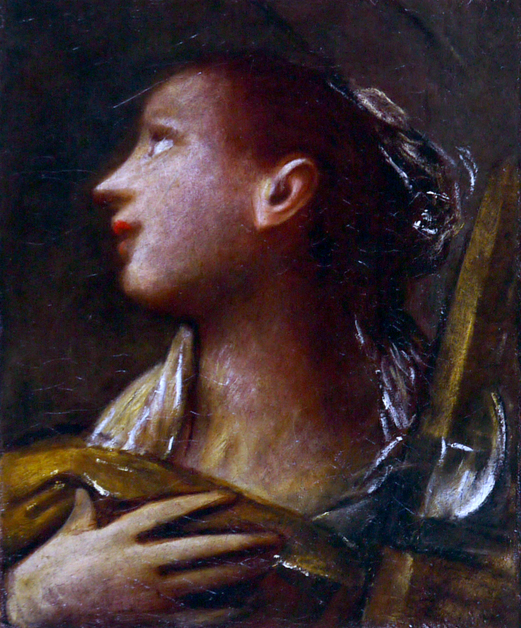 testa di santa (dipinto) - ambito bolognese (prima metà sec. XVII)