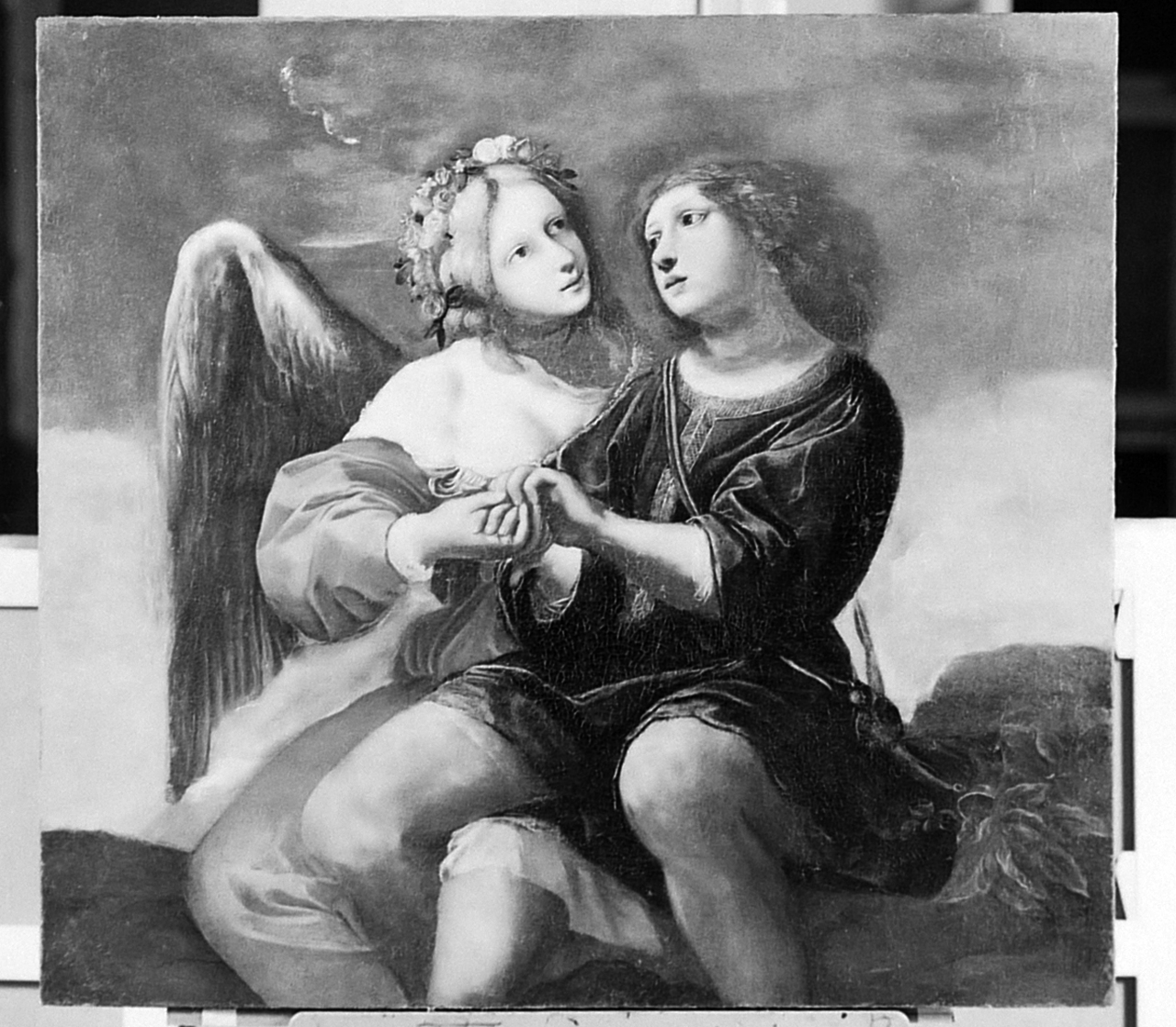 Tobia e l'angelo (?) (dipinto) - ambito bolognese (prima metà sec. XVII)