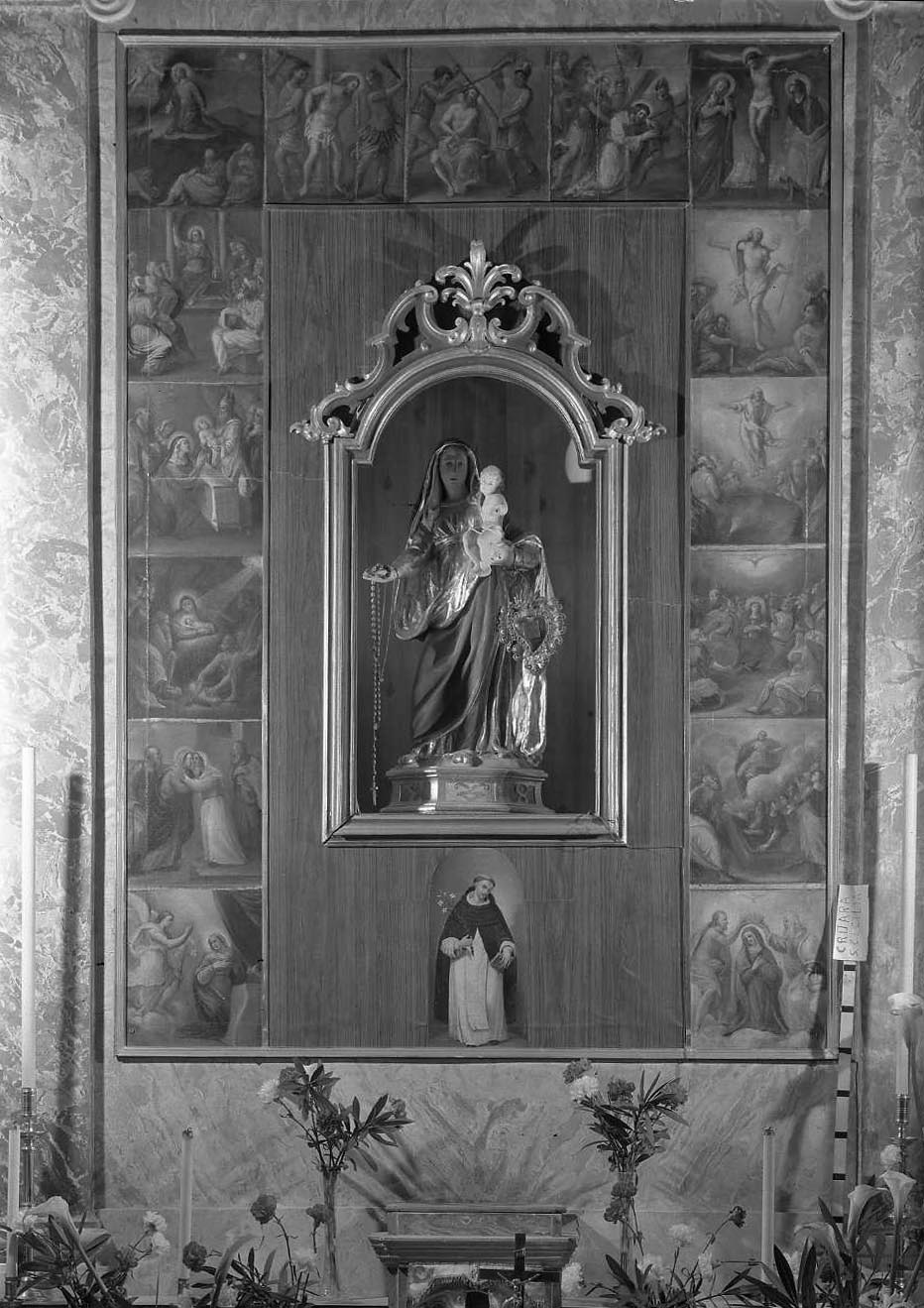 San Domenico e i misteri del rosario (dipinto per copertura di immagine sacra) - scuola bolognese (sec. XVIII)