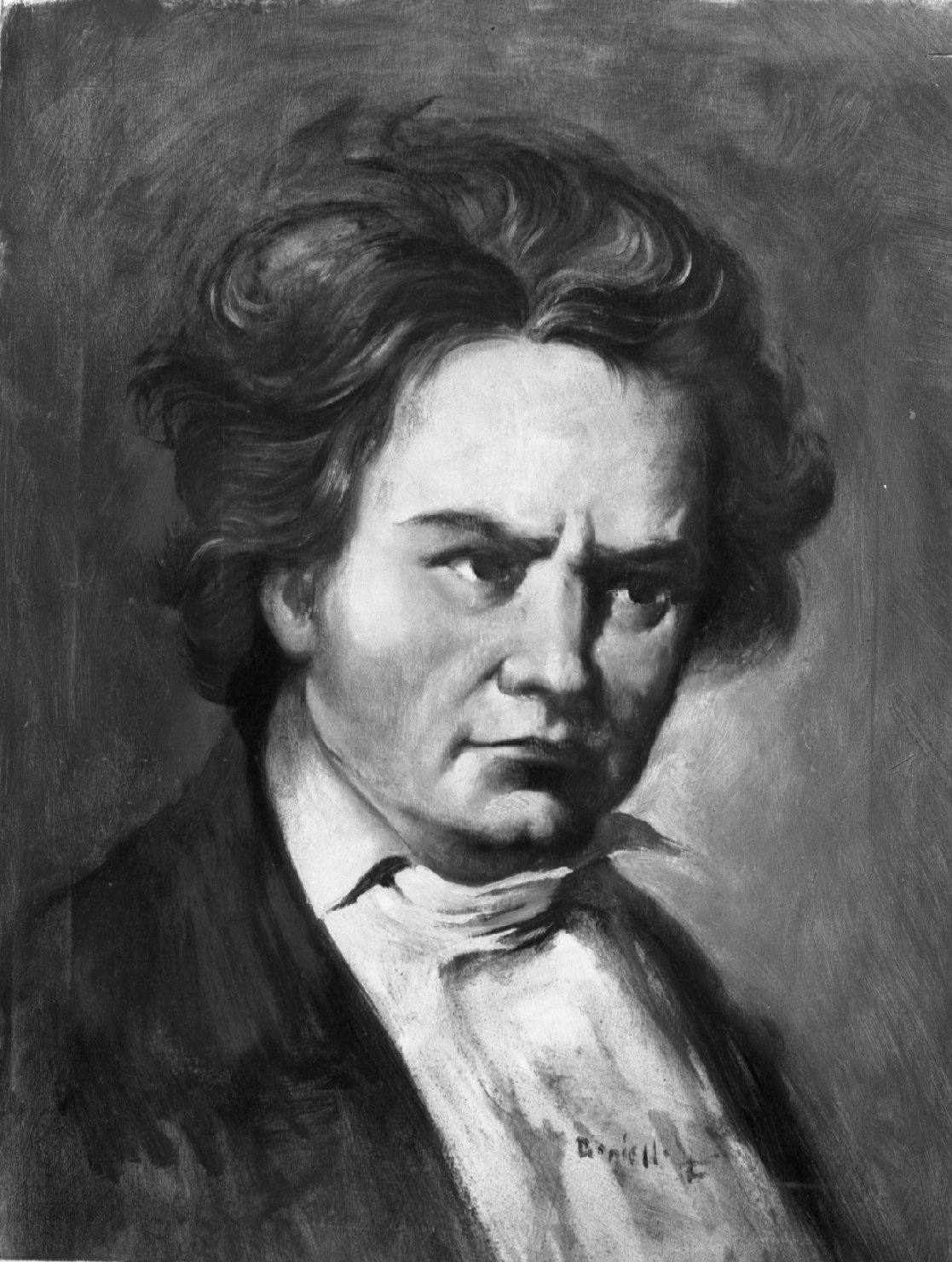 Ritratto di L. Van Beethoven (dipinto, elemento d'insieme) di Gonielli F (metà sec. XX)