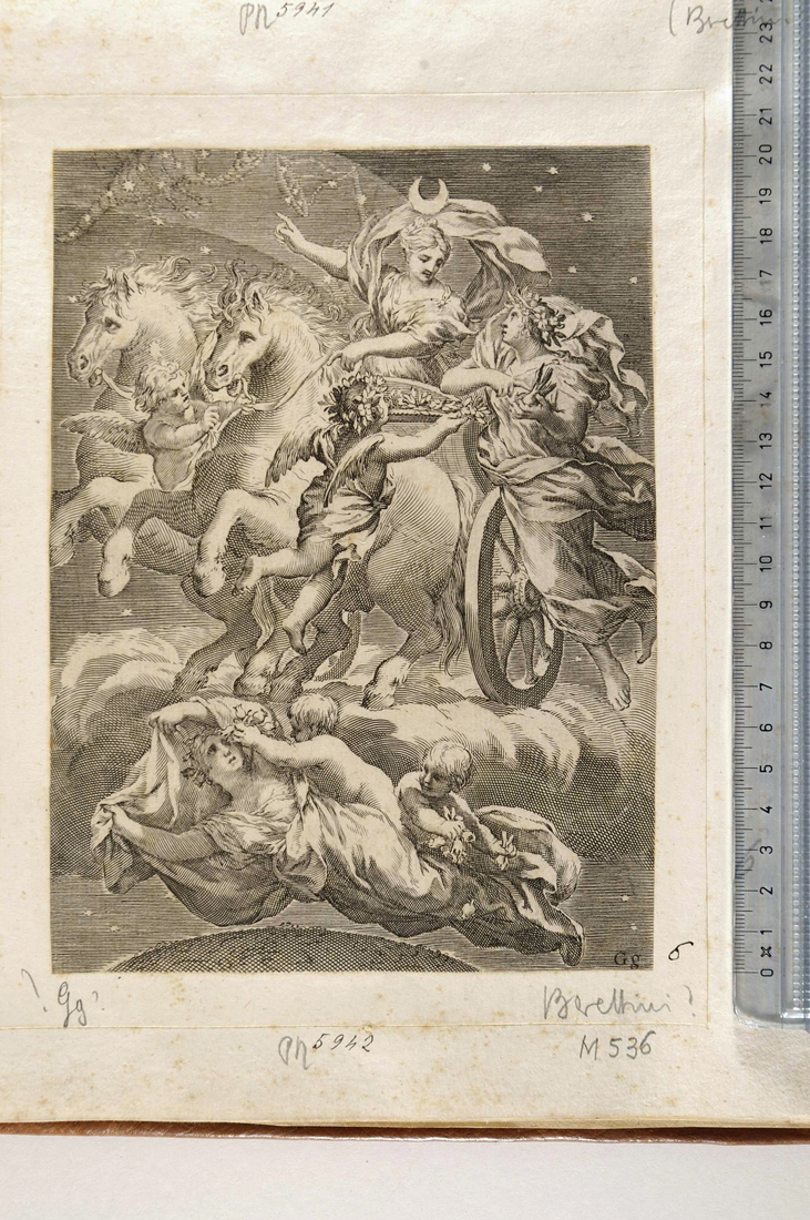 Diana sul carro (stampa smarginata) di Mellan Claude, Pietro da Cortona (sec. XVII)