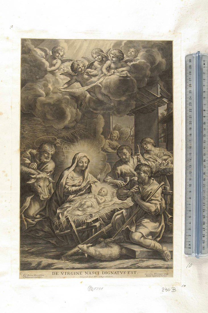 adorazione dei pastori (stampa smarginata) di Bloemaert Cornelis il Giovane, Pietro da Cortona (sec. XVII)