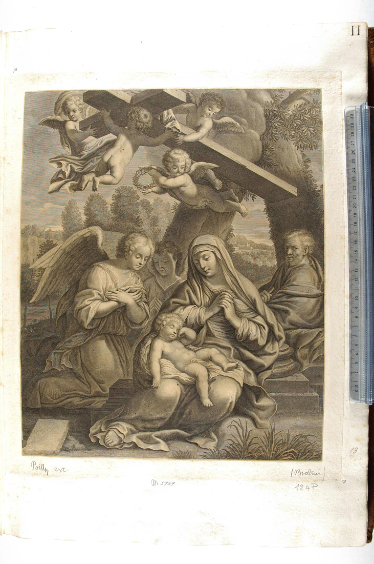 Sacra Famiglia con simboli della passione (stampa smarginata) di Pietro da Cortona - ambito francese (sec. XVII)