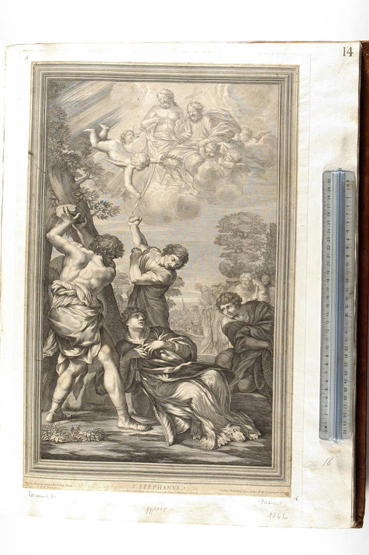 lapidazione di Santo Stefano (stampa smarginata) di Louvemont Francois de, Pietro da Cortona, Manelli Giovanni Battista (sec. XVII)