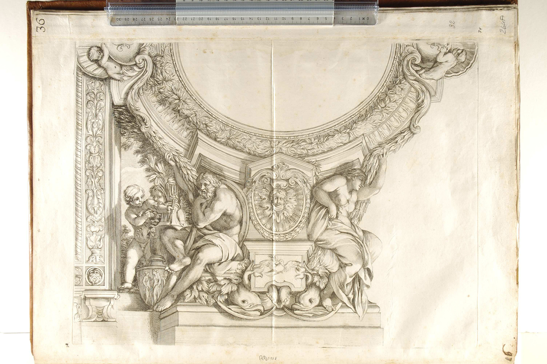 motivi decorativi architettonici (stampa) di Audran Gérard, Pietro da Cortona (sec. XVII)