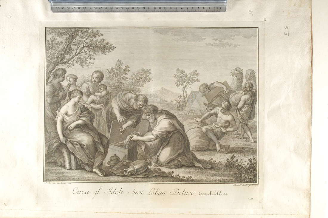 Labano cerca gli idoli (stampa smarginata) di Eredi Benedetto, Pietro da Cortona (sec. XVIII)