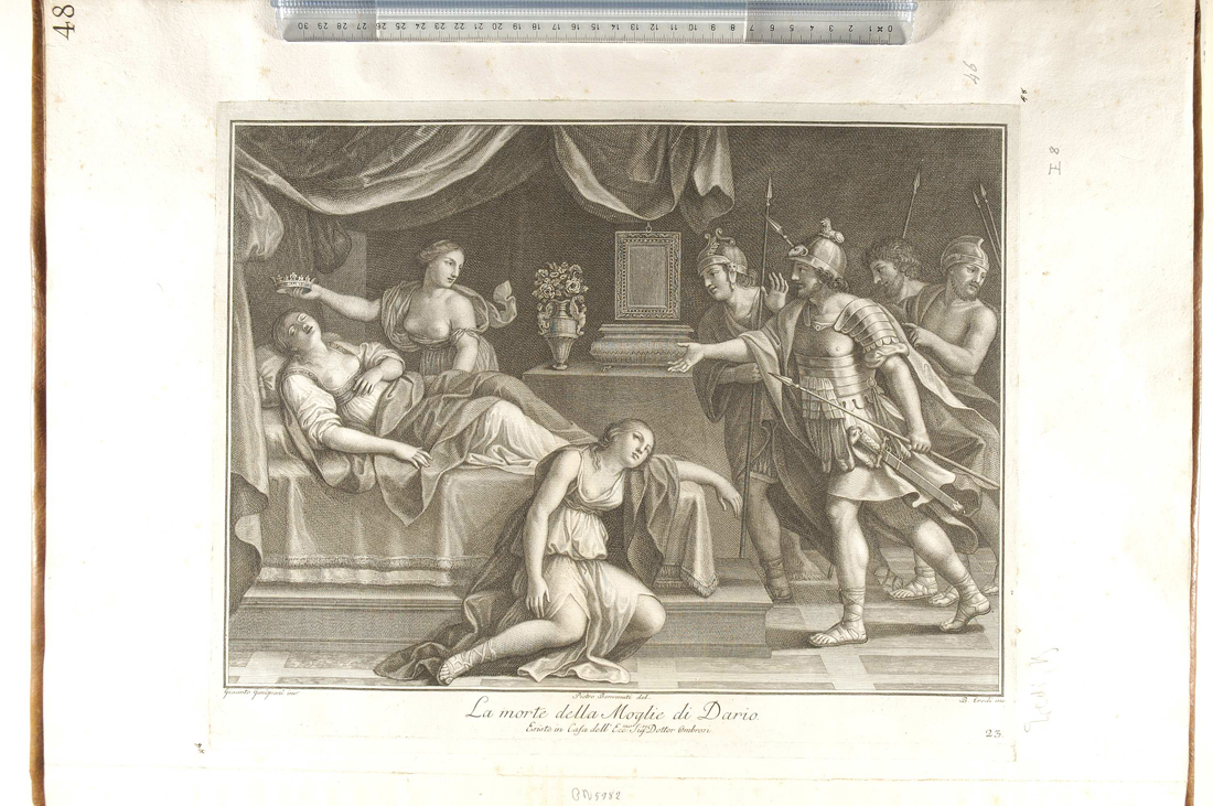 morte della moglie di Dario (stampa smarginata) di Benvenuti Pietro, Eredi Benedetto, Gimignani Giacinto (sec. XVIII)