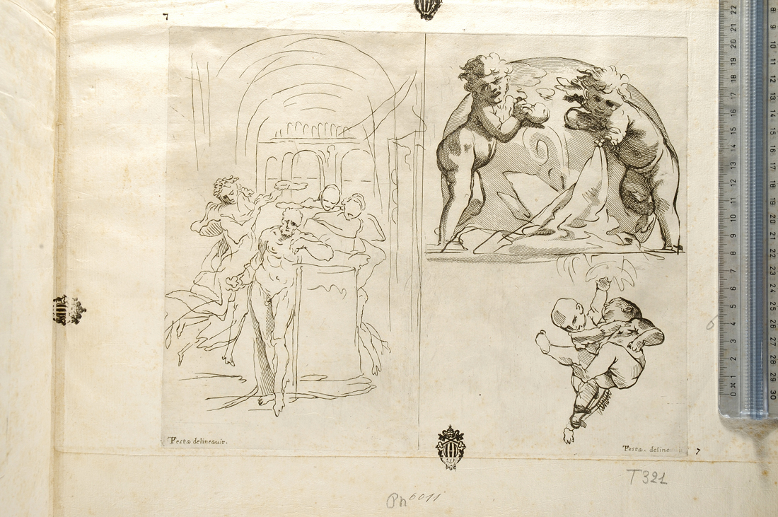 uomo nudo e studi di putti (stampa) di Testa Pietro, Testa Giovanni Cesare (?) (sec. XVII)