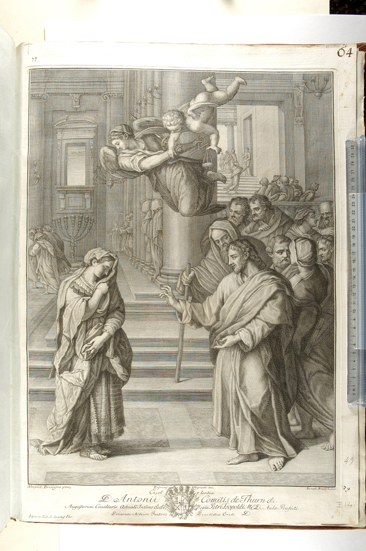 Cristo e l'adultera (stampa smarginata) di Allori Alessandro, Allegranti Ranieri, Eredi Benedetto (sec. XVIII)