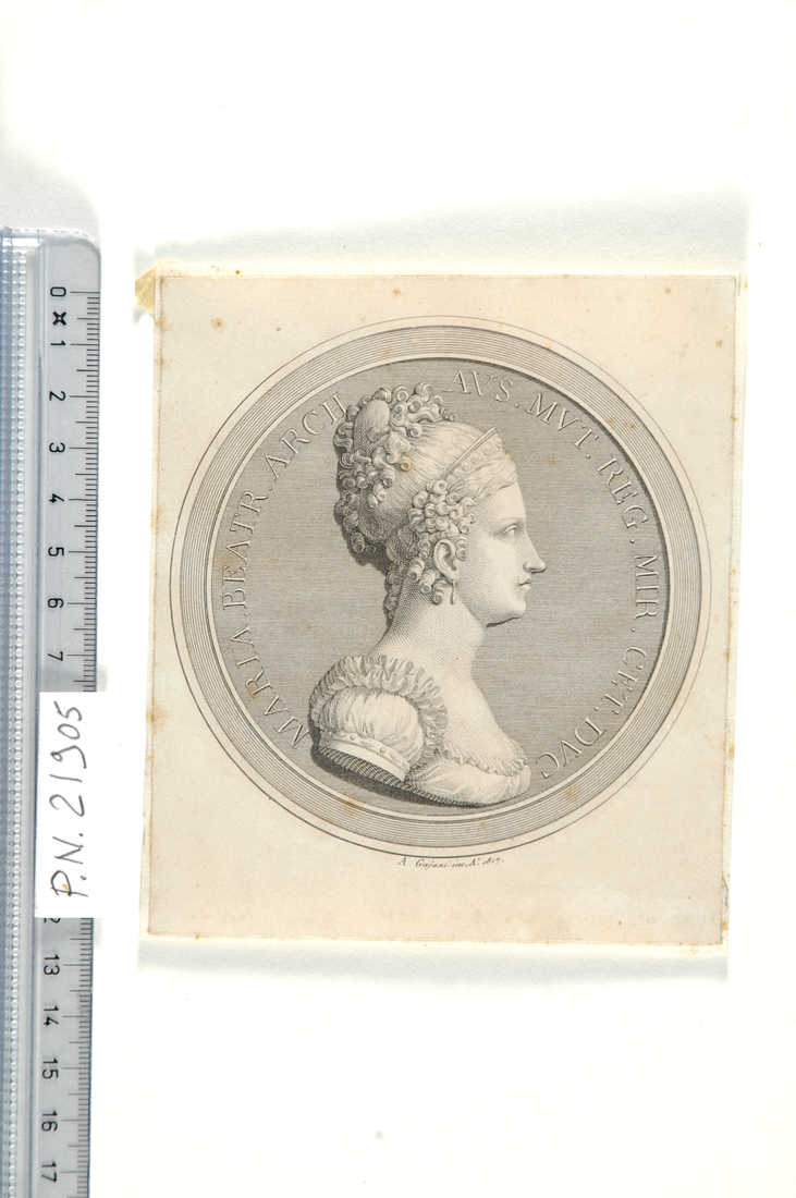 ritratto di Maria Beatrice d'Austria (stampa smarginata) di Gaiani Antonio (sec. XIX)