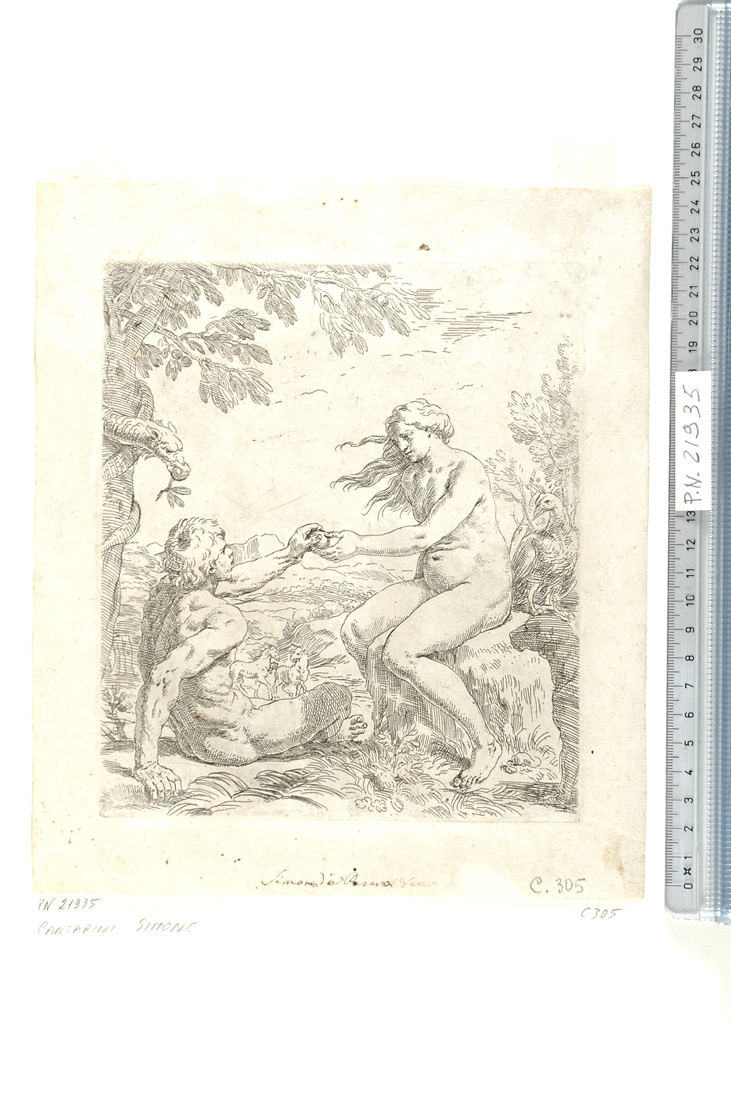 Eva offre il frutto ad Adamo (stampa) di Cantarini Simone (sec. XVII)
