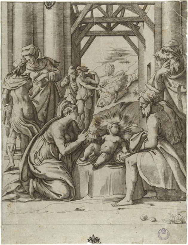 adorazione dei pastori (stampa smarginata) di Parmigianino - ambito bolognese-emiliano (sec. XVI)