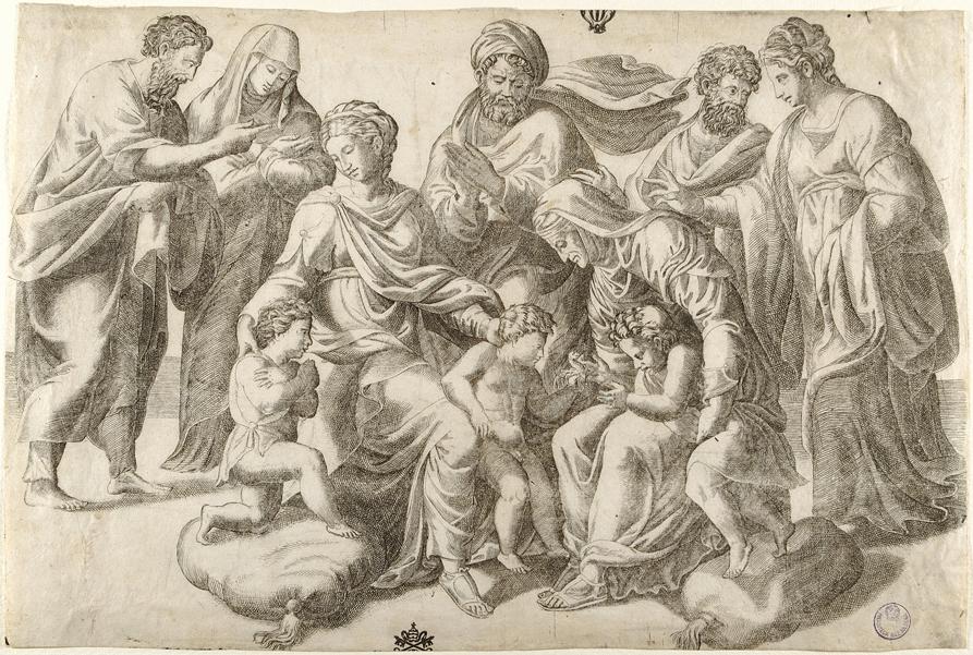Parentela Santa (stampa smarginata) di Giulio Romano (?), Bonasone Giulio (sec. XVI)