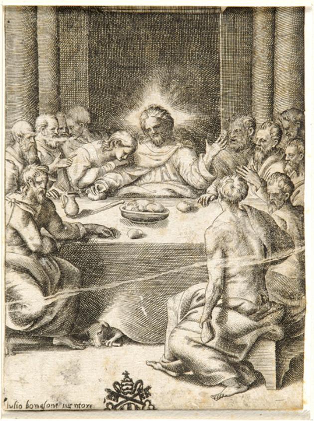 ultima cena (stampa smarginata) di Bonasone Giulio (sec. XVI)