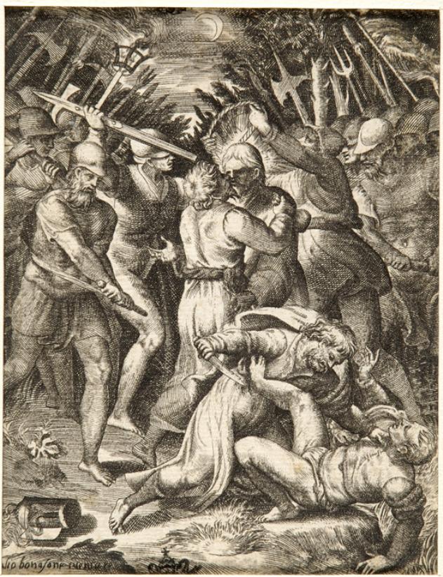 cattura di Cristo (stampa smarginata) di Bonasone Giulio (sec. XVI)