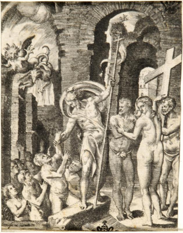 discesa di Cristo al limbo (stampa smarginata) di Bonasone Giulio (sec. XVI)