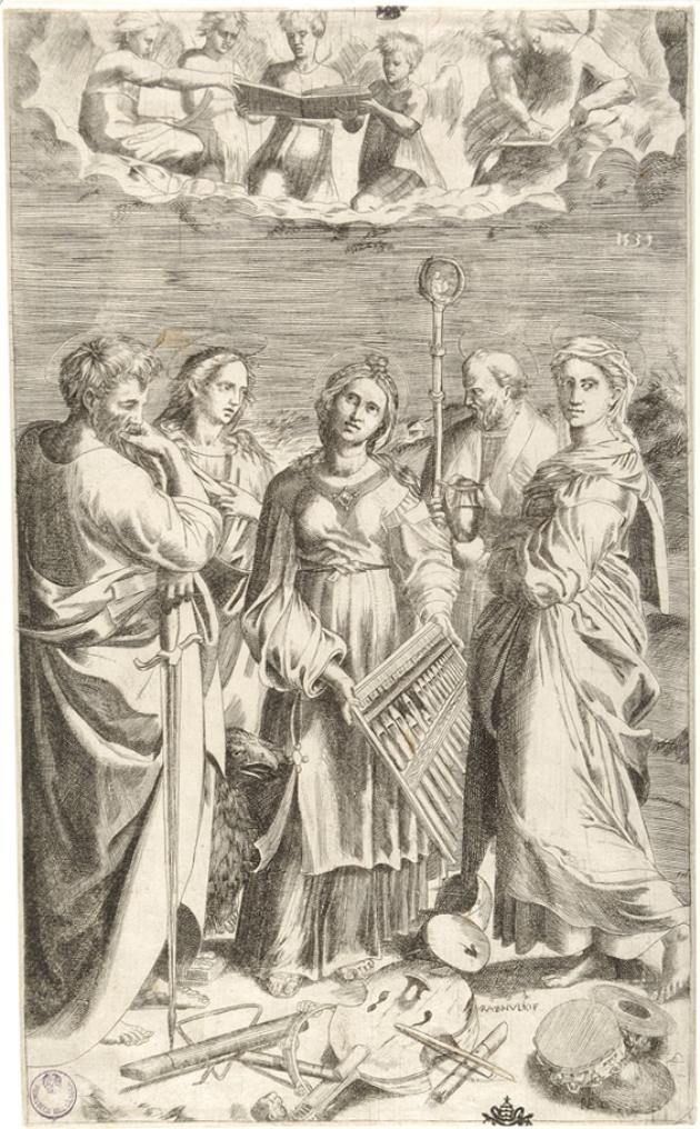 estasi di Santa Cecilia (stampa smarginata) di Sanzio Raffaello, Bonasone Giulio (sec. XVI)