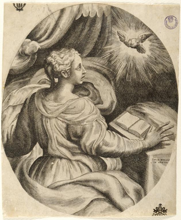 Madonna annunciata (stampa smarginata) di Parmigianino, Bonasone Giulio (sec. XVI)