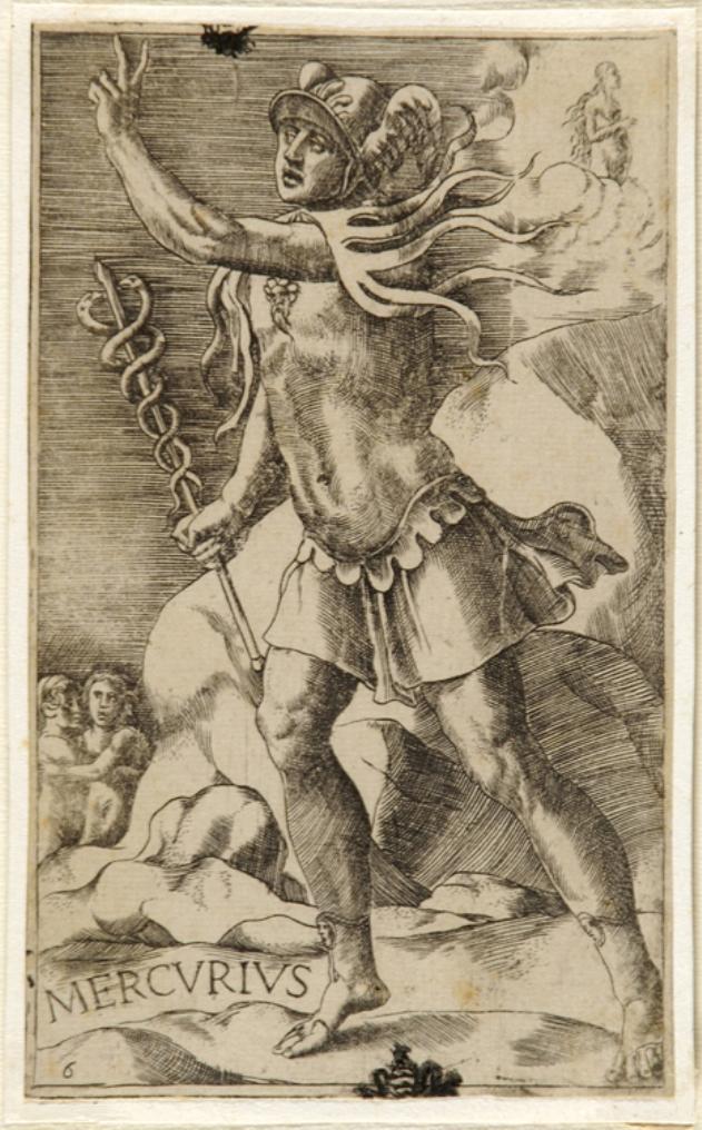 Mercurio (stampa smarginata) di Bonasone Giulio (attribuito) (sec. XVI)